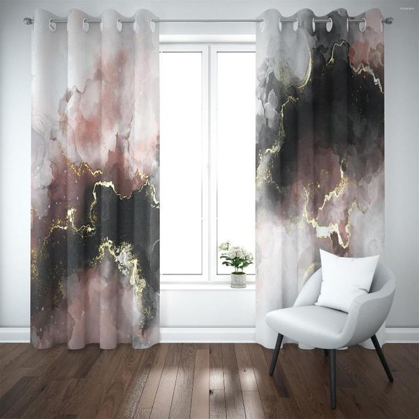 Tenda 3D Moderna Rosa Gald Marmo Arte Astratta Design Sottile 2 Pezzi Filtraggio Della Luce Per Soggiorno Camera Da Letto Finestra Drappo Decor