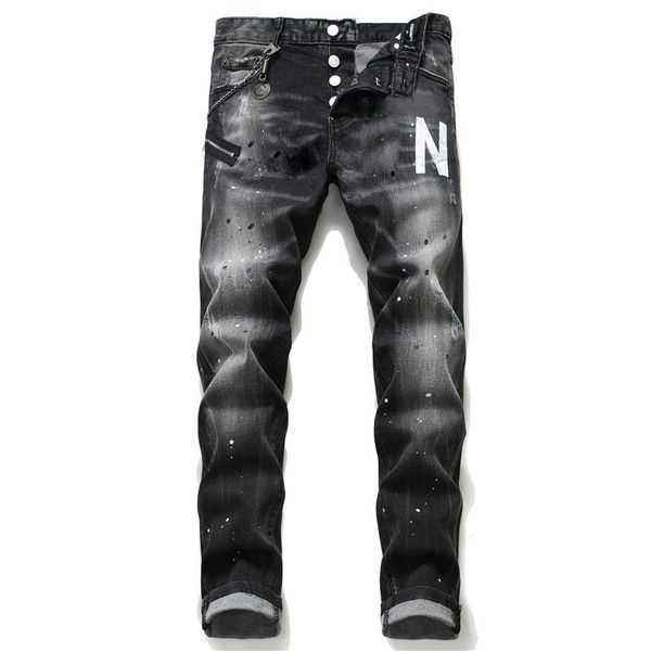 jeans neri firmati uomo donna pantaloni skinny strappati ricamo patchwork buco in difficoltà pantaloni denim causali lavati blu taglia USA 28-38