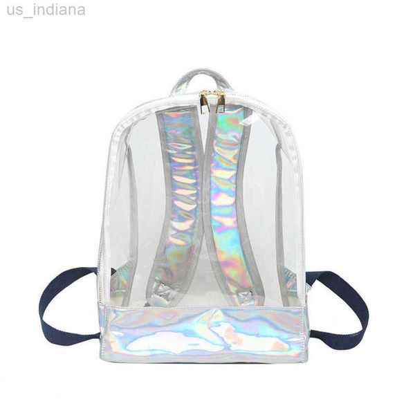 Mochila escolar PVC transparente Mochila feminina Jelly Stripe costurada a laser Mochila escolar Mochila para estudante do ensino médio Bolsa de praia 230301 Z230802