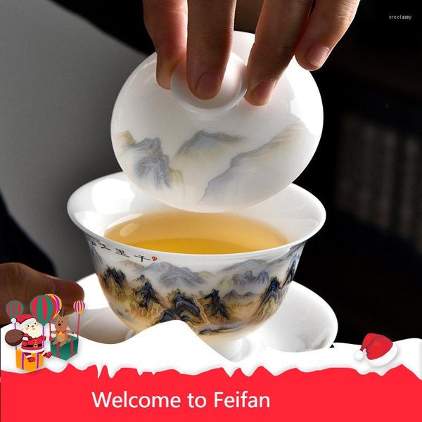 Ciotole Feifan Ice-seed Suede Jade Ceramic Tea Set Home Master Cup Confezione regalo a mano singola