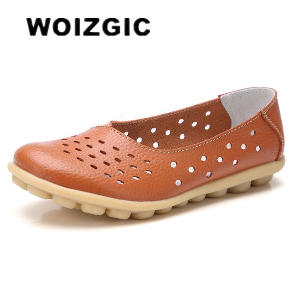 Sapatos sociais WOIZGIC Mulheres Senhoras Feminino Mãe Mocassim Couro Genuíno Mocassim Primavera Verão Slip On Hollow Tamanho Grande 43 44 Colorido 230801