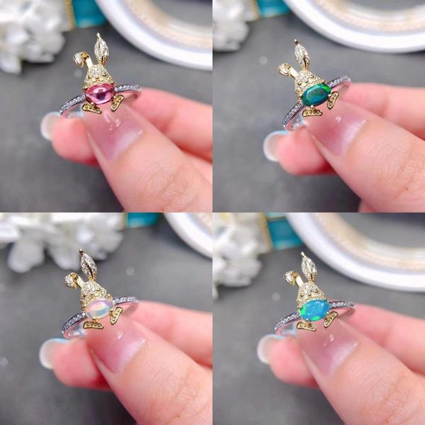 Cluster-Ringe FS Natürlicher blauer Opal S925 Sterling Silber Modellierring Mode Feiner Charme Damen Hochzeit Schmuck MeiBaPJ-Stil