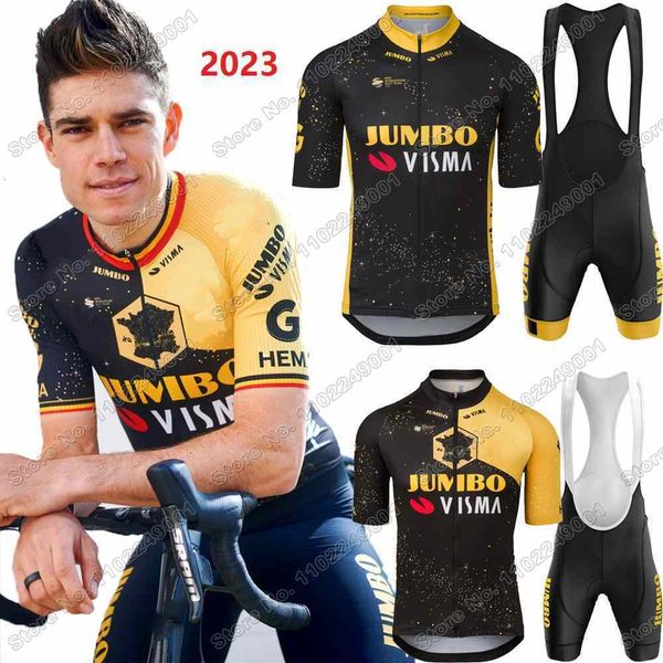 Maglia da ciclismo Set Jumbo Visma France Tour Maglia da ciclismo TDF Set Uomo Belgio Champion Abbigliamento da ciclismo Wout van Aert Camicie da bici da strada Tuta 230801