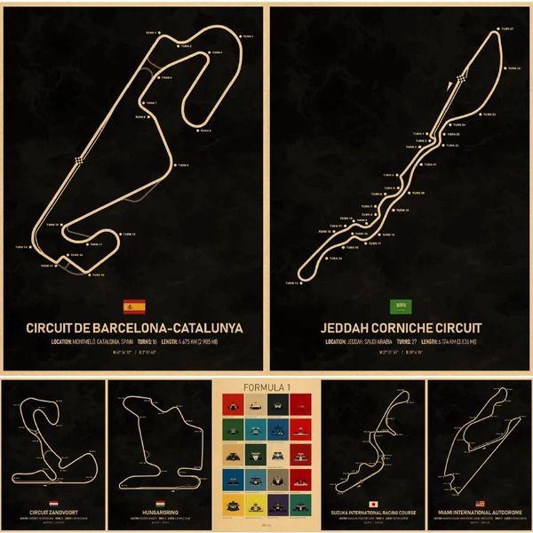 Formula 1 Famoso Pista da corsa Quadro su tela F1 Auto da corsa Poster d'arte Stampe nordiche Immagini a parete Sala da pranzo per la casa Decorazioni per la camera dei ragazzi w06