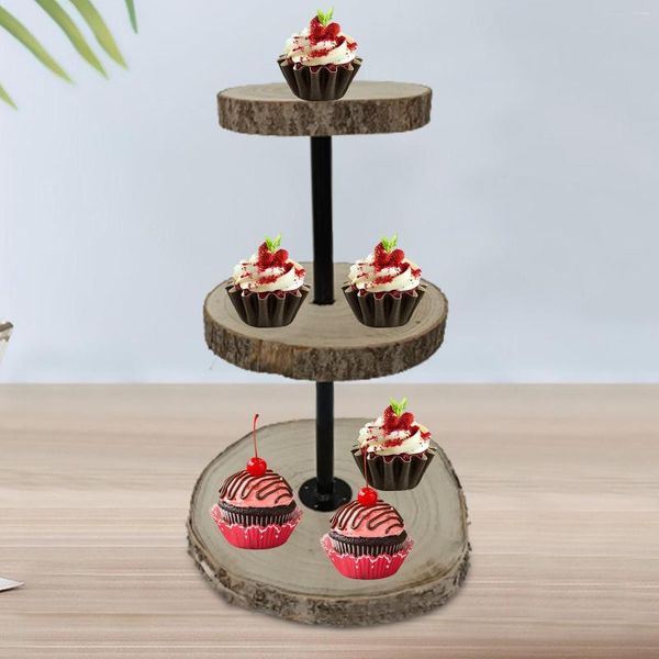 Piatti in legno a 3 livelli Decorazione da tavola Feste Frutta Snack Vassoio da portata Compleanno Biscotti in stile europeo Supporto per cupcake Dessert