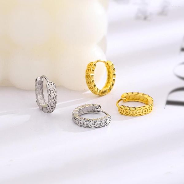 Rücken Ohrringe Trendy Silber Gold Farbe Hoop Chinesische Münze Glück Wunsch Für Frauen Mädchen Geschenk Mode Schmuck Dropship Großhandel