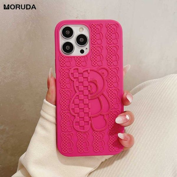 Capas de telefone celular Cute 3D Bear Liquid Silicone Phone Case para iPhone 12 Pro 11 13 Pro 14 Pro Max 14 Plus Candy Color Soft Shoclroof Cover Bumper L230731
