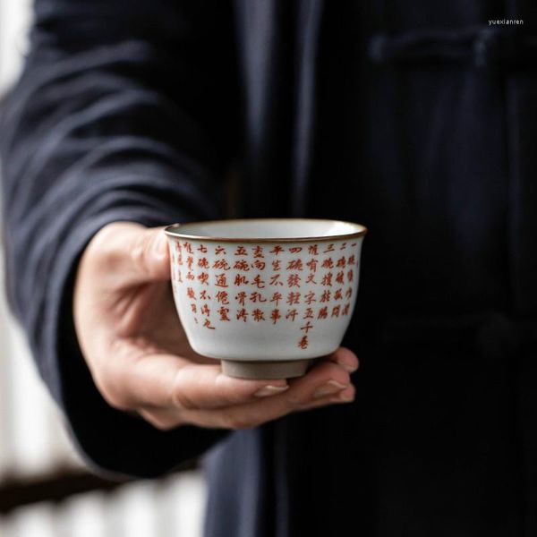 Cups Saucers Traditional Chinese Style Retro Handpainted Calligraphy Crackle Ceramic 70/100ml Teacup Porcelain Tea