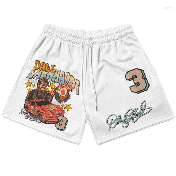 Shorts Masculino 2023 Y2k Letras Impressas Figura Preto Branco Calça Curta Esporte de Rua Casual Solto Verão Roupas de Design de Moda