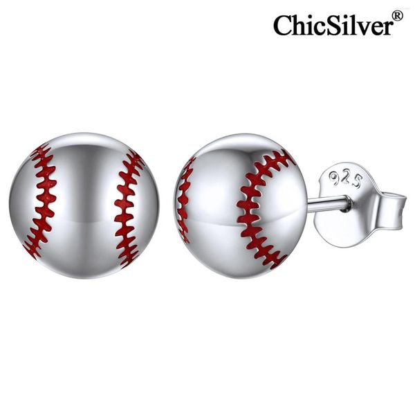 Brincos ChicSilver 925 Sterling Silver Ball Para Mulheres Masculinas Acessórios Esportivos de Beisebol Jóias Fãs Presente