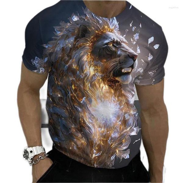 Herren T-Shirts 2023 Sommer Top Löwe Freizeit 3D-Druck Mode T-Shirt Tier Kurzarm Schwarz-Weiß-Design Street Wear