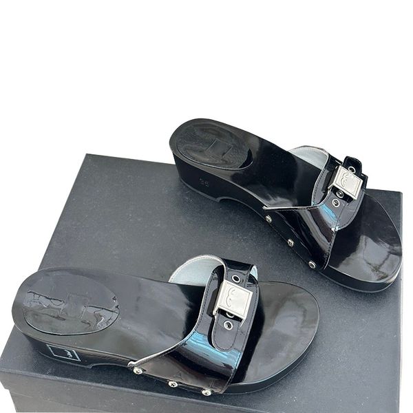 Damen-Sandalen, Rindsleder, klobige Absätze, 2,5 cm, Slip-on-Hausschuhe, Damen-Slides, Pantoletten, Outdoor-Freizeitschuh, Mädchen-Flip-Flops, Freizeitschuh, Retro-schwarzer Strandschuh mit Staubbeuteln