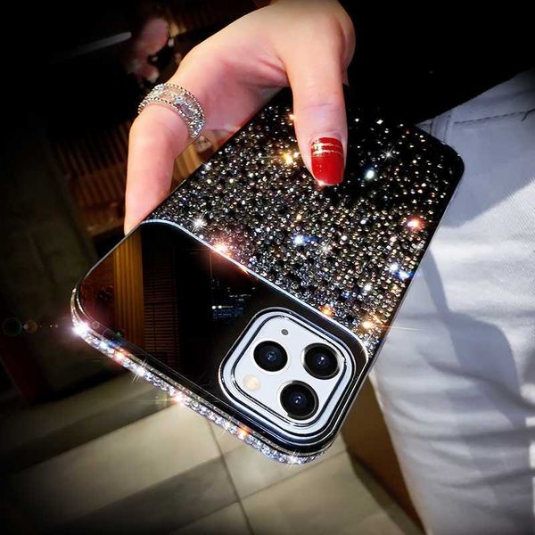 Capas de telefone celular Luxo Espelho Mudança Gradual Jeweled Shiny Diamond Phone Case para iPhone 14 13 12 11 Pro X Xr Xs Max 7 8 Plus SE2020 Capa L230731