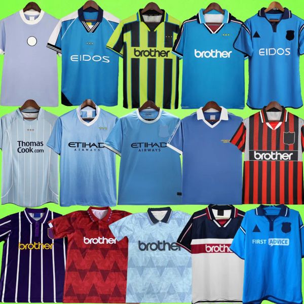 Homem retro futebol jerseys 72 81 82 88 89 90 91 92 93 94 95 96 97 98 99 01 02 03 07 08 09 11 12 13 14 camisa de futebol vintage 1968 1972 kun aguero rosler quinn rocastle sheron jan