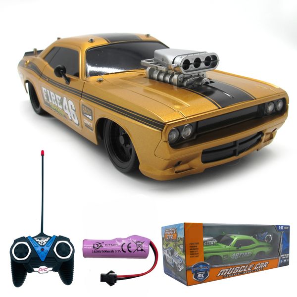 Electric RC Car 2 4G Retro Dodge Racing Toys 4 Каналы Высокоскоростный пульт дистанционного управления 1 16 RC 27 МГц с огнями рождественский подарок для детей 230801