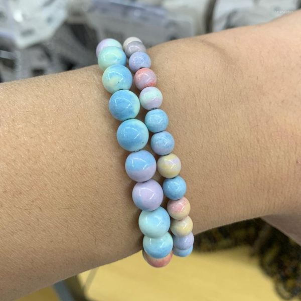 Странд Niuyitid Candy Color Beasure Bracelet для женщин мужские мужские камни растягиваемые украшения для йоги ручной работы 6/8/10 мм