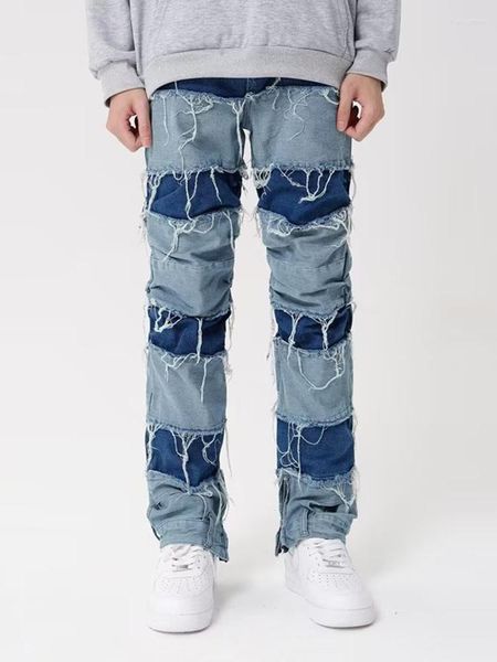 Jeans masculino Y2k rasgado desgastado para homens lisos lavados Harajuku Hip Hop calças jeans soltas casuais calças cargo azul