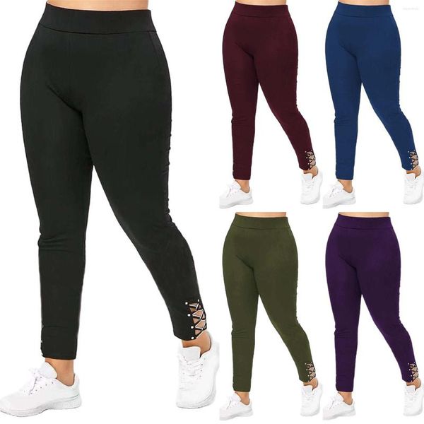 Pantaloni attivi Leggings da donna a vita alta elasticizzati lunghi in pizzo Collant morbidi da yoga Vita elastica allentata casual