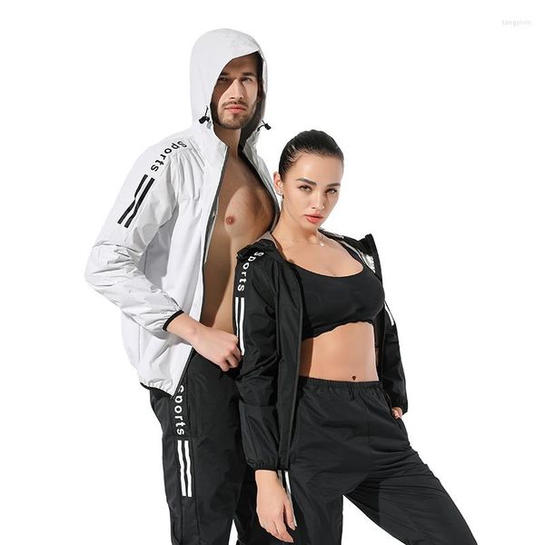 Fatos de treino masculinos Sauna Roupas Emagrecimento Unissex Zipper Moletom Com Capuz Conjunto de Roupas de Academia Perda de Peso Corrida Treinamento Fitness Suor Yoga Esportes