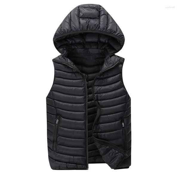 Coletes masculinos quentes sem mangas jaqueta masculina de algodão com capuz 2023 inverno masculino com zíper colete para outono Gilet Homme marca C200