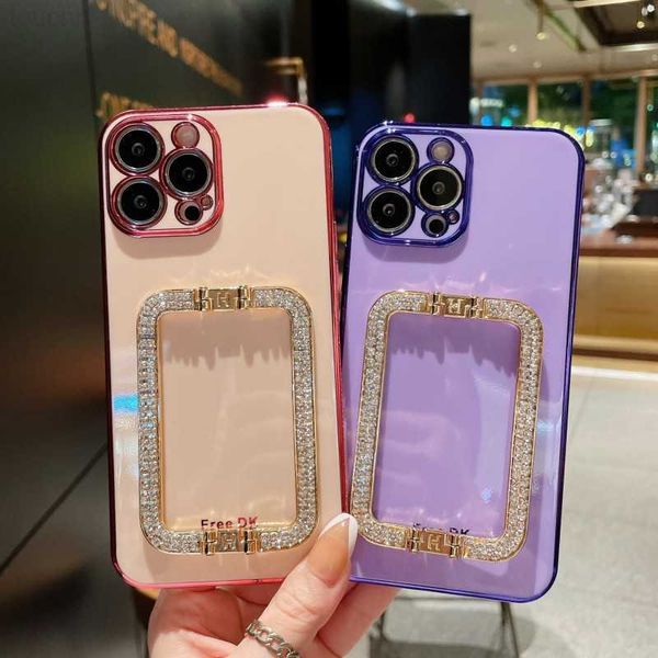 Capas de celular 3D Crystal Square Holder Plating Phone Case Para Samsung Galaxy S9 S10 S20 S21 S22 Plus Ultra + Pro FE Note 10 20 Lite 8 9 Cover L230731