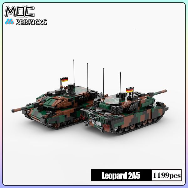 Andere Spielzeuge Militärischer Krieg MOC Leopard 2A5 Kampfpanzer kann Soldaten tragen Baustein Modellsammlung Sets DIY Kinder Geschenke 230801