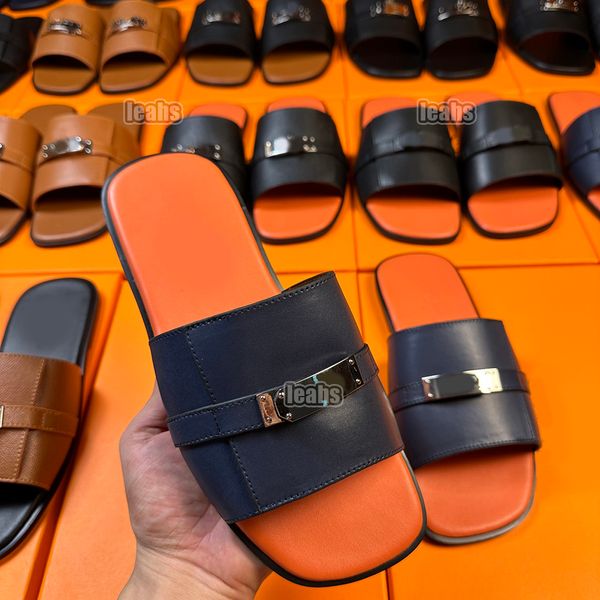 Tasarımcı Sandalet Oran Izmir Chypre Sandal Lüks Deri Erkek Yaz Düz Ayakkabıları Moda Plaj Erkekler Diken Slaytlar Slaytlar Flip Flops Terlik Büyük Boyut 38-46 Us 13 Kutu