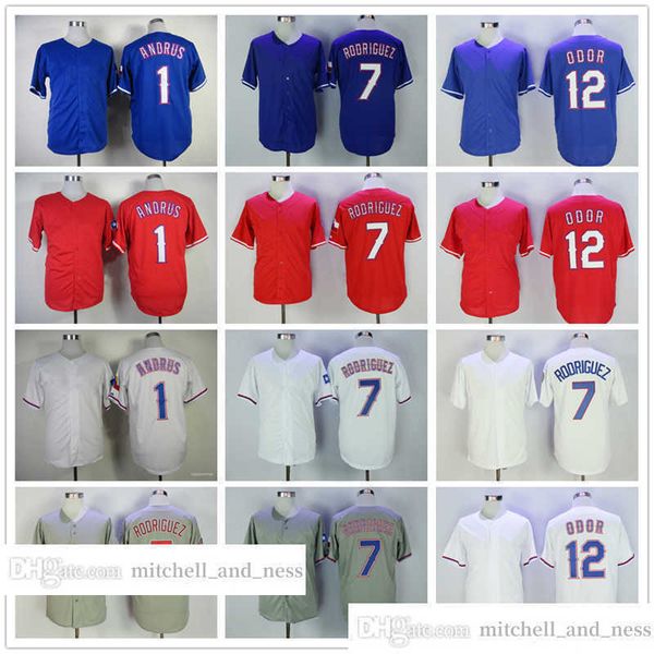 Vintage Movie Baseball Wears Jersey 1 Elvis Andrus 7 Ivan Rodriguez 12 Rougned Odor Blank Jerseys Männer Frauen Jugend Größe S--XXXL