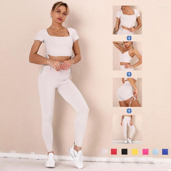 Set attivi Abbigliamento da allenamento per donna Set da yoga Palestra Fitness Reggiseno sportivo sexy Pantaloncini a vita alta per pantaloni da donna Leggings Abbigliamento sportivo