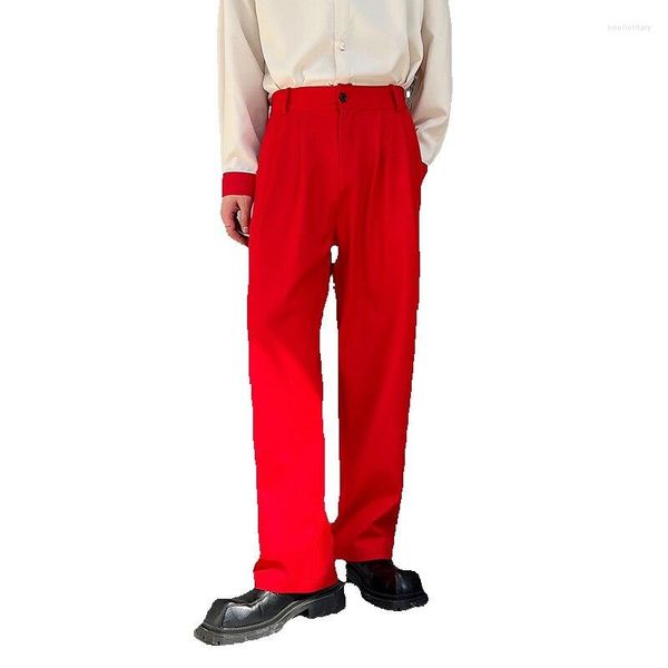 Pantaloni da uomo Moda uomo Streetwear Abito rosso casual largo Pantaloni da festa vintage da ufficio larghi