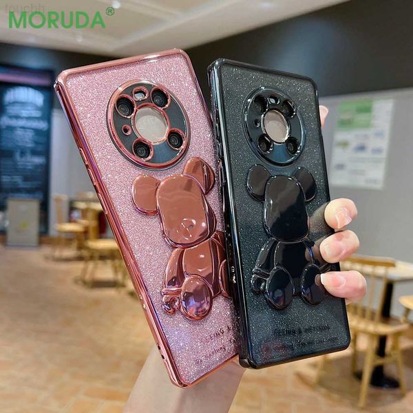 Custodie per cellulari Luxury Glitter Cartoon Bear Placcatura Custodia per cellulare trasparente per Huawei P30 P40 Pro Mate30 40 Pro Nova 7 8 9 Pro Fashion TPU Cover posteriore L230731