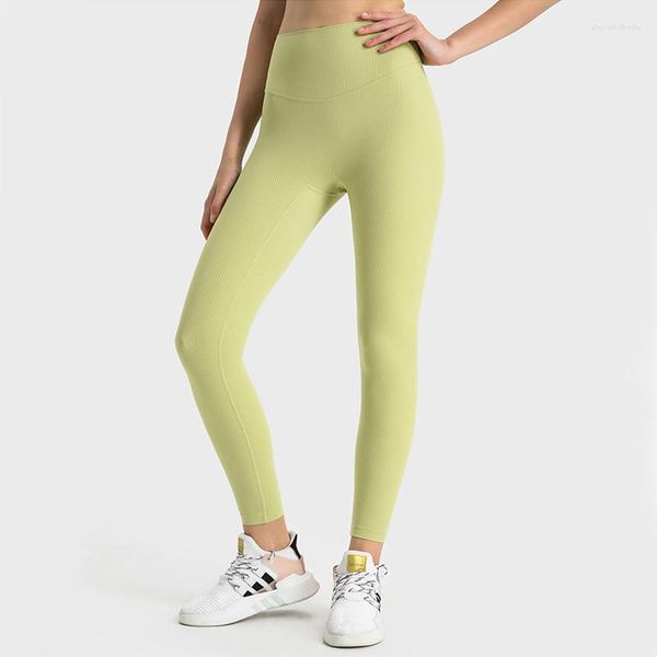 Pantaloni attivi Vita alta Yoga Donna Tinta unita a coste Slim Fit Leggings da palestra Super Stretch BuLift Allenamento Collant da corsa Abbigliamento sportivo