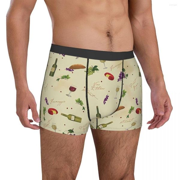 Cuecas com estampa de vinho Cuecas engraçadas com estampa de comida masculina Calcinha confortável Baú Trenky Shorts tamanho grande 2XL