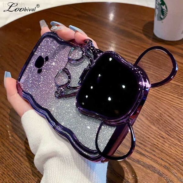 Casos de telefone celular Glitter Gradiente Cartoon Bear Case para iPhone 14 Pro Max 13 12 11 X Xr Xs 7 8 Plus SE Suporte Cute Rabbit Plating Stand Cover L230731