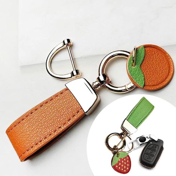 Schlüsselanhänger, Leder-Schlüsselanhänger, Erdbeeren, Orangen, pochiertes Ei, Anhänger, kreativer Metall-Schlüsselanhänger, kleine Taschen, Damen und Herren, personalisiertes Ornament