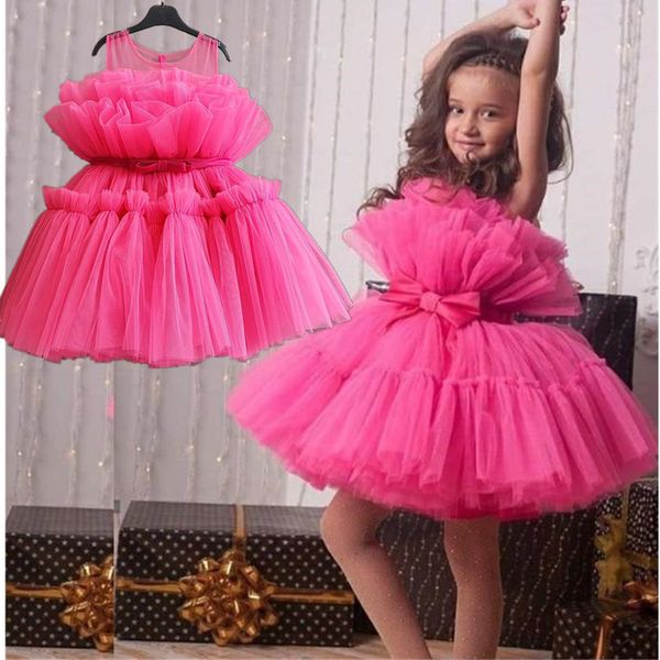 Vestidos de menina vestido de bebê menina 1º aniversário para festa de casamento de princesa de laço rosa barbi 230802