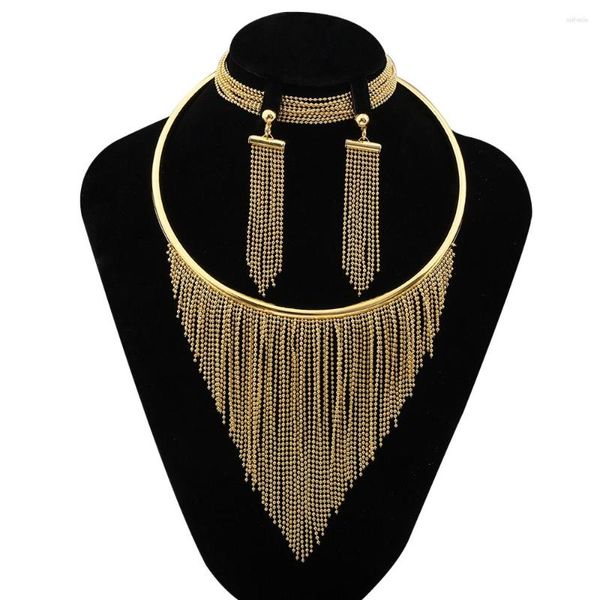 Colar Brincos Conjunto Dubai Golden Tassel Charm Pulseira Jóias Femininas Festa de Aniversário de Casamento Presente Revenda