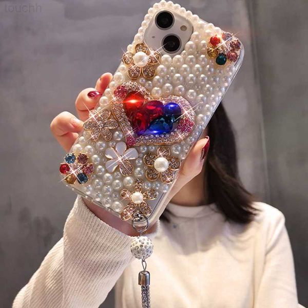 Handyhüllen für iPhone 13 Pro Bling Jeweled Diamond Pendant Case für iPhone 12 11 Pro Max X XS XR 7 8 6 6s Plus Colorful Love Flower Cover L230731