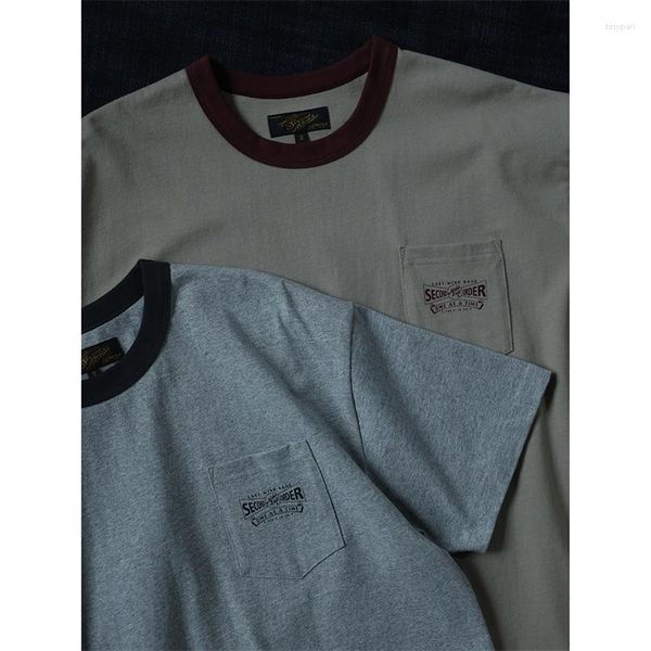 T-shirt da uomo T-shirt con suoneria di secondo ordine T-shirt tascabili con grafica vintage in cotone