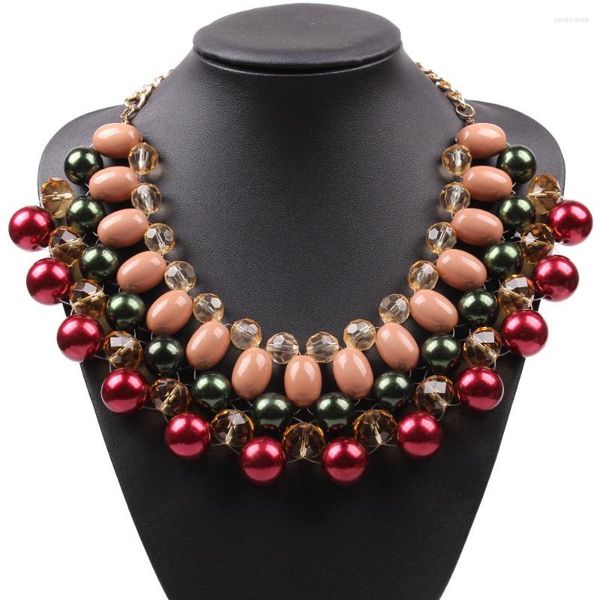 Choker Fashion Model Goldfarbene Kette Große Perlenkugel Bunte Acrylkristall-klobige Statement-Halskette Für Frauen