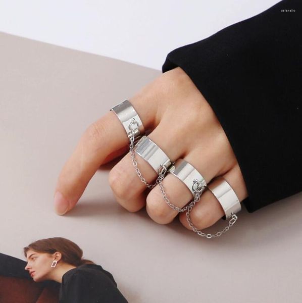 Кластерные кольца Женщины панк многослойный серебряный цветовой цепочку