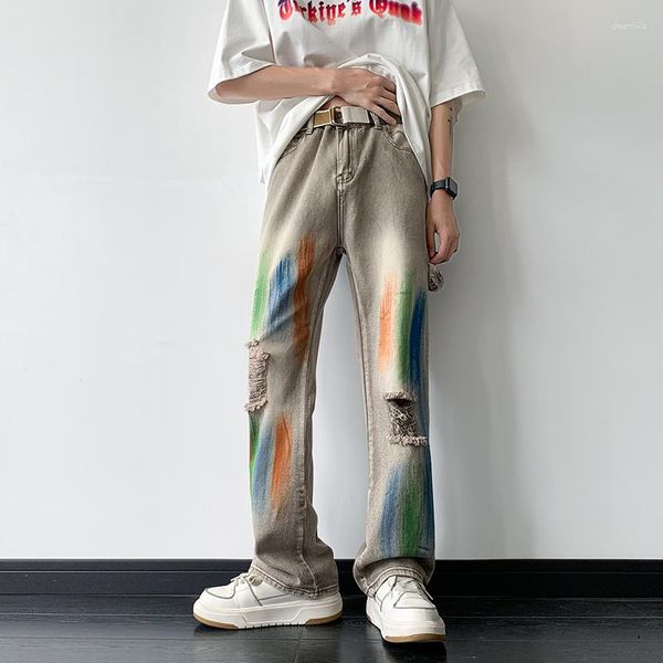 Jeans da uomo Y2k Mens Coreano Casual Streetwear Harajuku Vintage Graffiti Gamba Larga Larghi Pantaloni in Denim Dritto Uomo Abiti Distressed