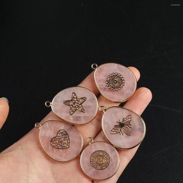 Colares com pingente de pedra natural em forma de gota de água 18K chapeamento cor dourada quartzo rosa charme para DIY jóias colar acessório