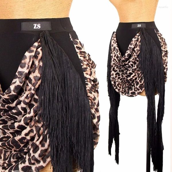 Sahne Wear 2023 Latin Dans Etek Kadın Seksi Leopar Miniskirt Cha Rumba Samba Salsa Tango Giysileri Fringe Yetişkin DNV17791