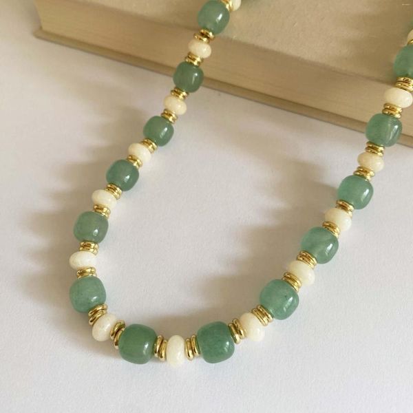 Ketten handgemachte Naturstein grün Aventurin gelb Jade Perlen Halskette für Frauen Sommer Urlaub Schmuck einzigartiges Design