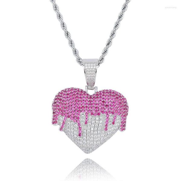 Collane con ciondolo Collana con cuore Bling Out Zircone cubico Pavimentato Hip Hop Gioielli di moda Pendenti Charms Rock Regalo per gli amanti