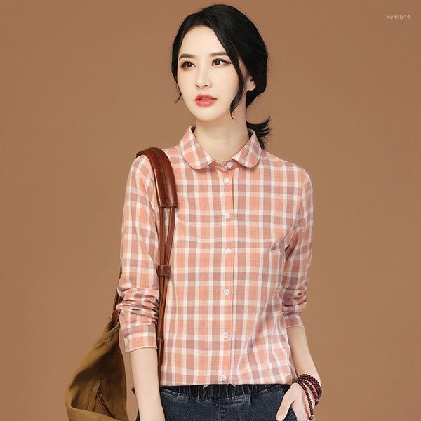 Frauen Blusen Schwalbenschwanz Langarm Frauen Shirts Lose Plaid Print Weibliches Hemd Tops einreiher Büro Damen Casual Blosue t159