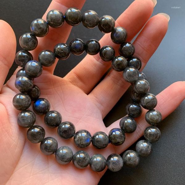 Strand 8mm Black Moonstones Bracciale Flash Labradorite Stones Braceelts Stretch Natural Round Beads Gioielli da polso Uomo 1pc