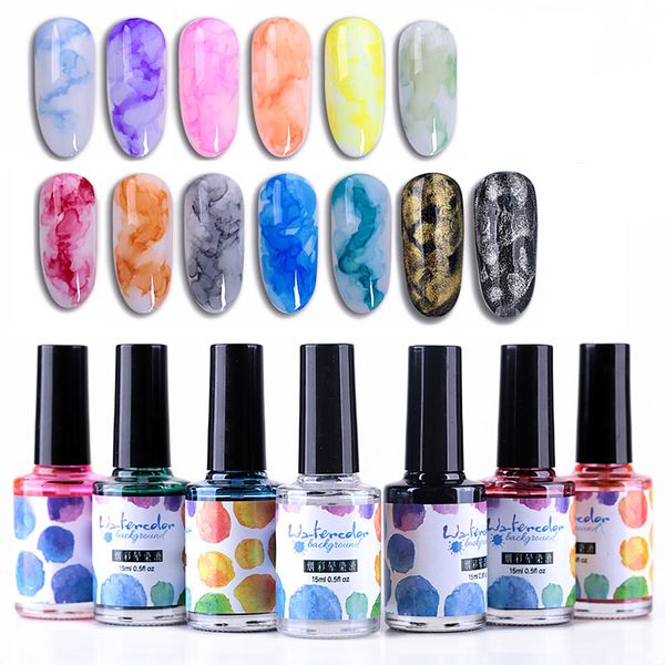 Verniz para unhas 15mlAquarela Blooming Art DIY Ferramenta Mármore Matiz Gel Decoração Efeito Fumaça Verniz Bolha Para Manicure 230802