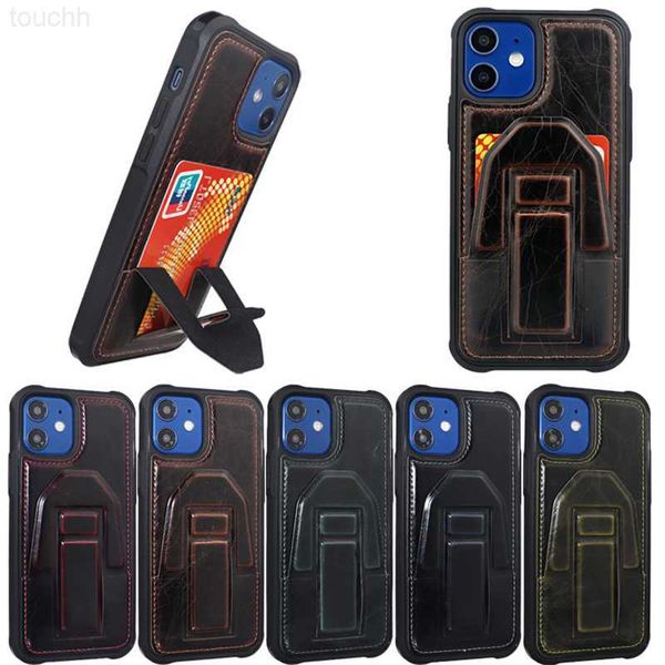 Mobiltelefonfälle Italien Crazy Horse Lederhalter Telefonhülle für iPhone 13 12 11 Pro Max Mini XS XR X 8 7 6 6S Plus SE 2 2020 Halterung Kartenabdeckung L230731